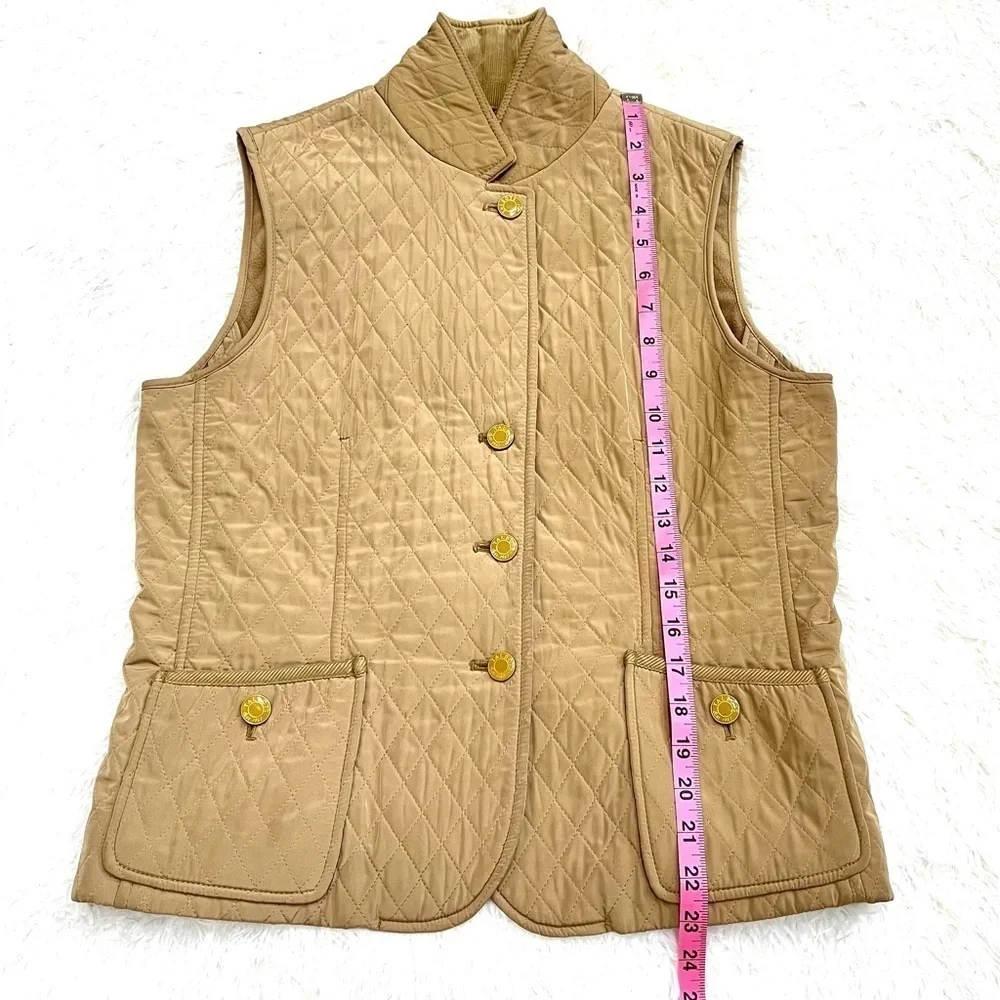 Talbots Diamond Quilted Fleece Lined Tan Vest Corduroy Detail Size, Petite Small